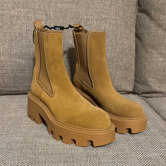 NWT Zara Brown 2” Stylish Platform Boots Shoes Womens Size 5 - Picture 2 of 15